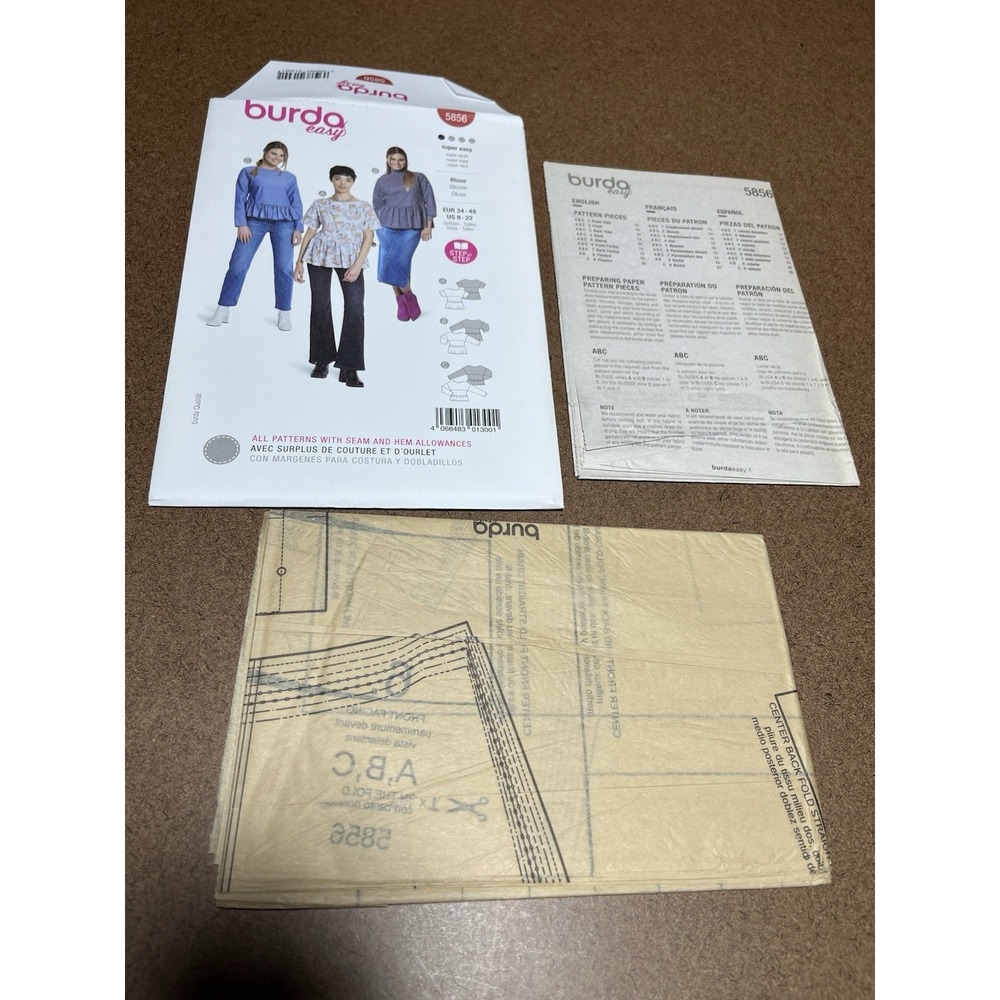Burda 5856 Pattern Ladies Top With Variations Nested Sizes 8-22 Uncut